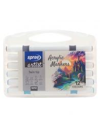 Akrylov� fixky s dvojit�m hrotom, m�kk� �tetec / tenk� hrot, 12ks