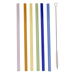 Sklenen slamky na pitie s istiacou kefkou, farebn, 6ks