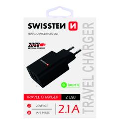 Sieov adaptr 10W, 2 porty, USB-A SWISSTEN