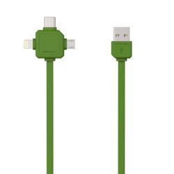 Kbel USB (2.0), USB A M- USB C /Lightning/ Micro-USB, 3v1 - zelen, ploch