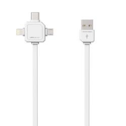 Kbel USB (2.0), USB A M- USB C /Lightning/ Micro-USB, 3v1 - biely, ploch
